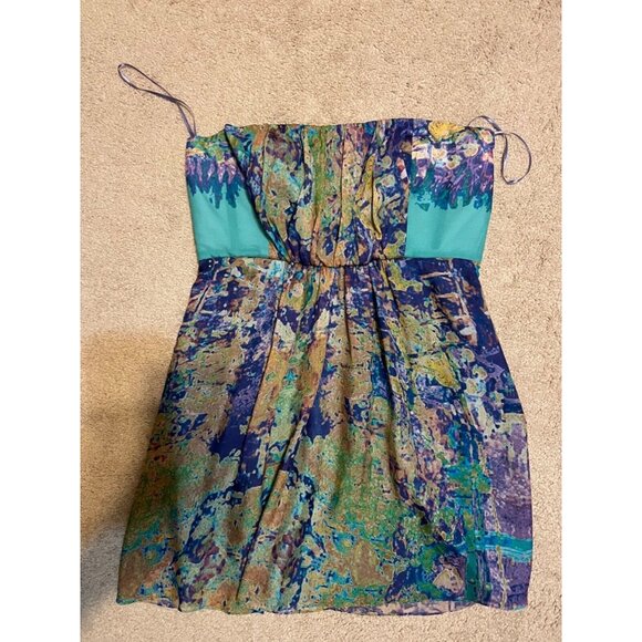 Anthropologie TIBI Dress 8 Silk Green Blue Yellow Strapless W Bra Summer - Picture 4 of 5